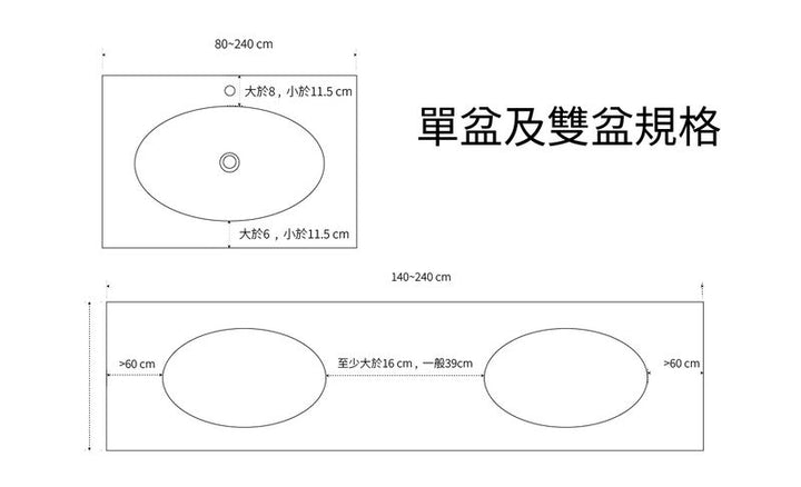 魚肚金 - 熱彎岩板一體盆 - 尺寸要求工程圖